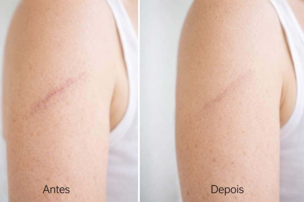 Antes e depois realista do laser fracionado cicatriz
