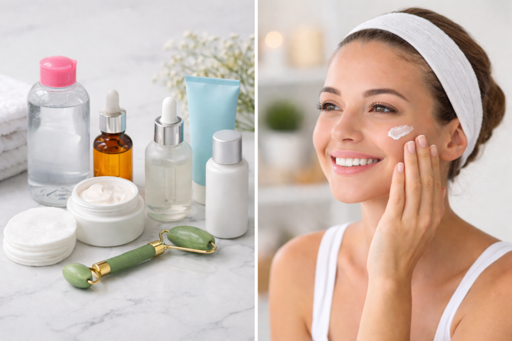 Produtos de skincare para rotina de cuidados com a pele em casa