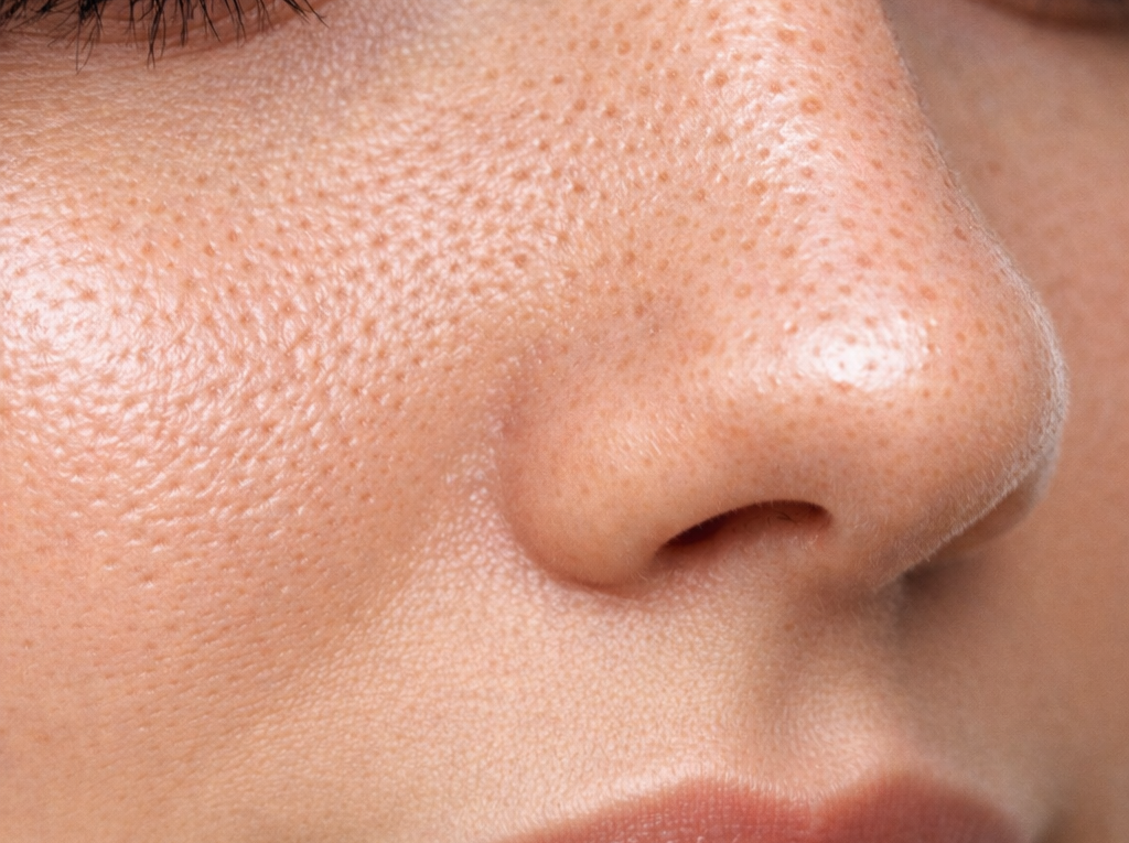 Rosto com poros dilatados e textura irregular da pele