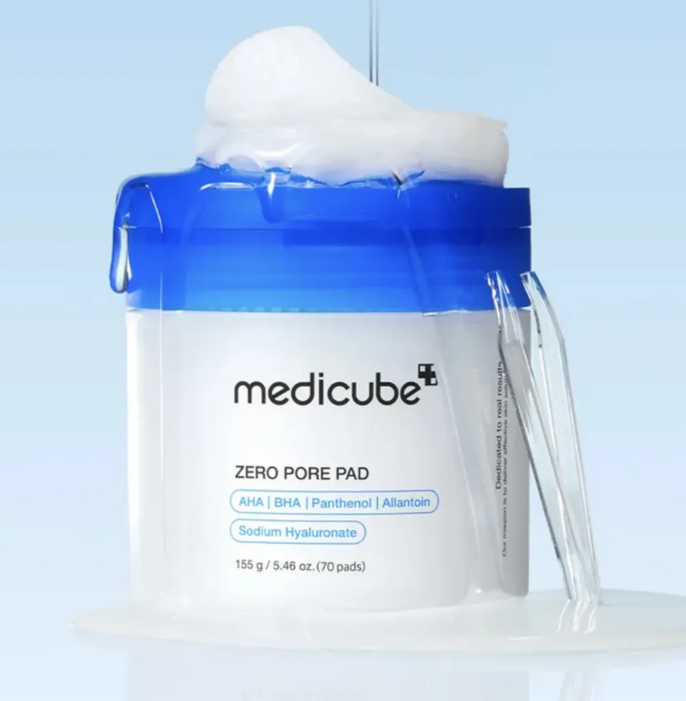 Textura líquida e hidratante do Medicube Zero Pore Pad 2.0 para poros dilatados