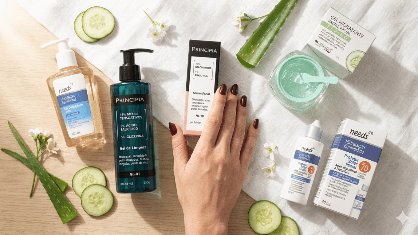 Guia de skincare coreano com produtos brasileiros: rotina completa para pele de vidro.