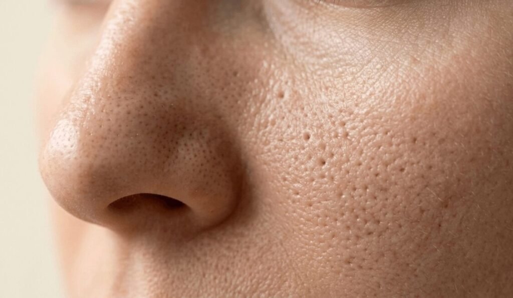 poros dilatados no nariz e bochecha close up