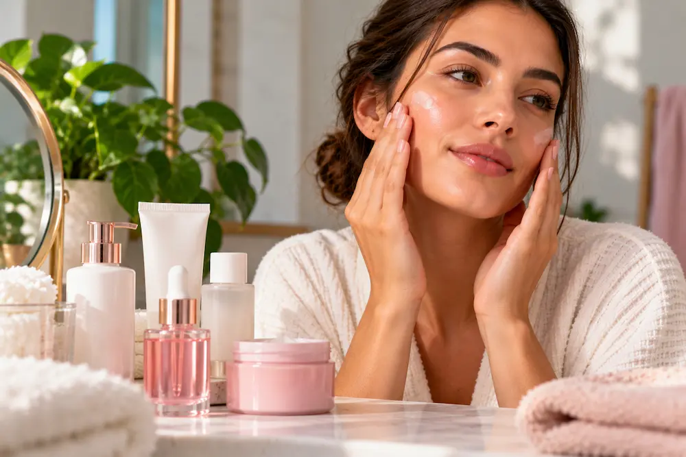 Cuidados com a pele em rotina de skincare com PDRN