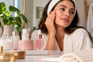 PDRN para a pele em rotina de skincare com aplicação de sérum