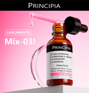 Lançamento Sérum Principia Mix-03: foto promocional oficial em fundo rosa.