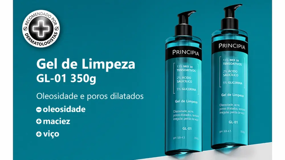 Gel de Limpeza GL-01 da Principia indicado para pele oleosa, mista e com tendência à acne.