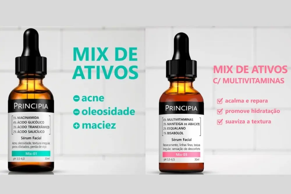 diferença entre Mix-01 e Mix-03 da Principia para acne e hidratação