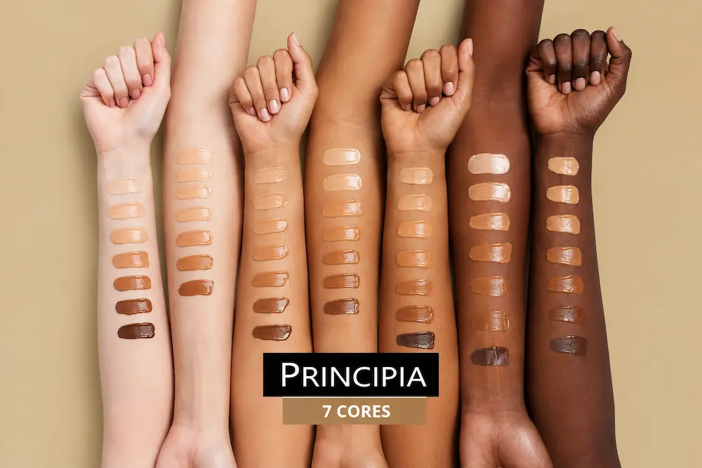 Protetor solar Principia com 7 cores em diferentes tons de pele